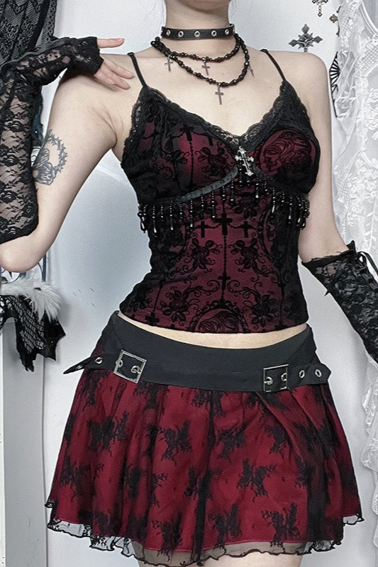 Gothic Cross Flocked Cami