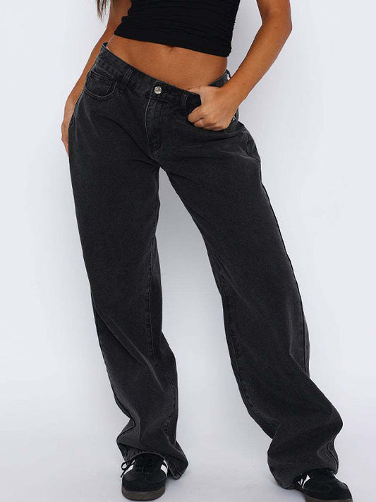 Solid Color Vintage Versatile Simple Midriff Boyfriend Jeans