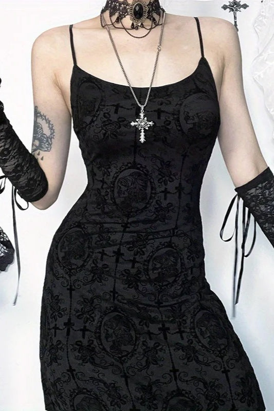 Dark Wind Cross Suspender Slim Fit Hip Maxi Dress