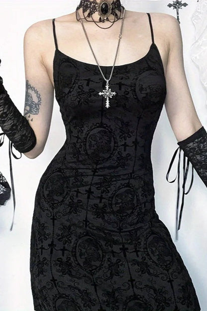 Dark Wind Cross Suspender Slim Fit Hip Maxi Dress