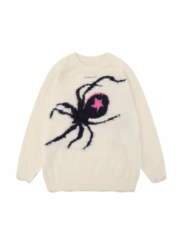 Contrast Color Spider Jacquard Sweater
