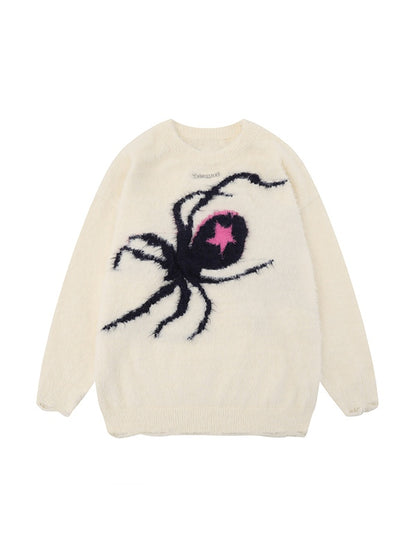 Contrast Color Spider Jacquard Sweater
