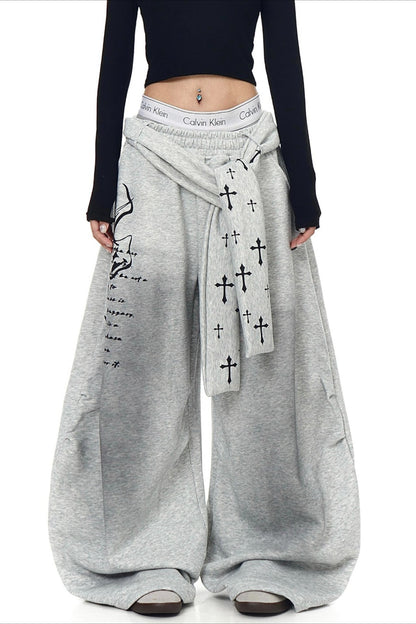 Punk Gradient Cross Fleece Wide Pants