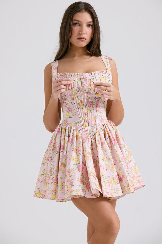 pink meadow print cotton mini dress