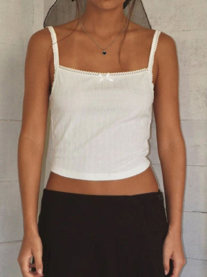 Plain Bow Lace Slim Fit Cami Top
