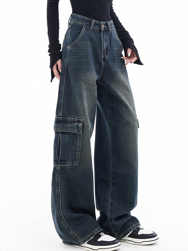 High waist straight leg loose slimming Cargo Jeans