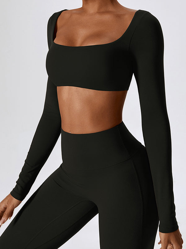 Solid Quick Dry Square Neck Cropped Active Top & Pants Set