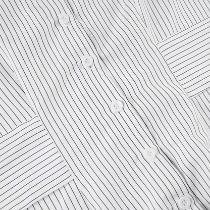 Striped Button Down Shirt Tie Waist Lapel Blouse