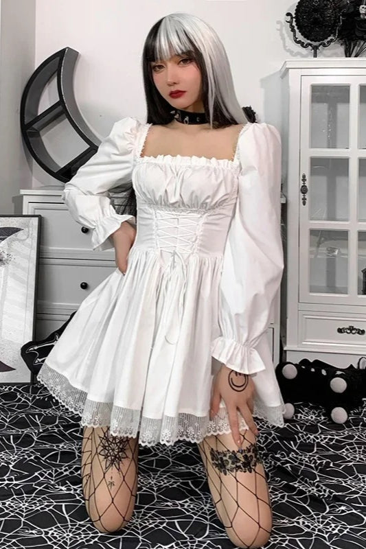 Lace Puff Sleeve Bandage Bodycon Mini Dress