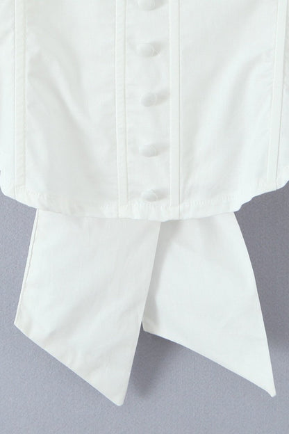Corset Back Bow Puff Sleeve Blouse