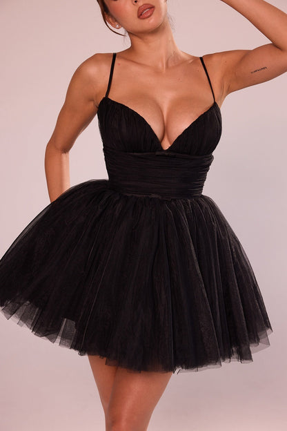 Chiffon Lace-up Backless Cocktail Dress
