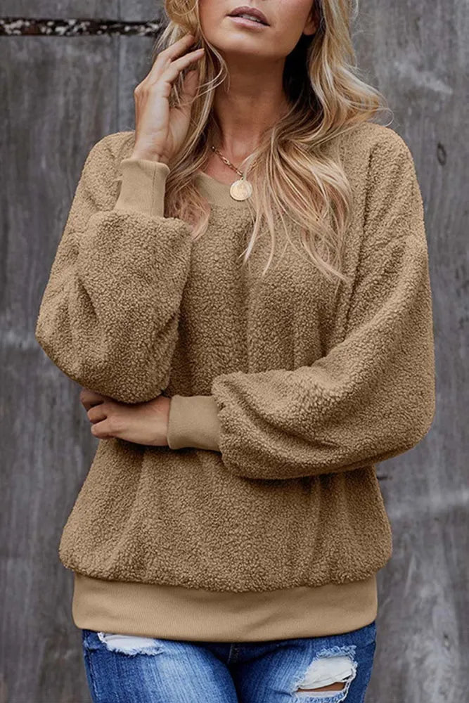 Suéter polar acogedor para mujer con mangas abullonadas en beige | Ideal para otoño/invierno