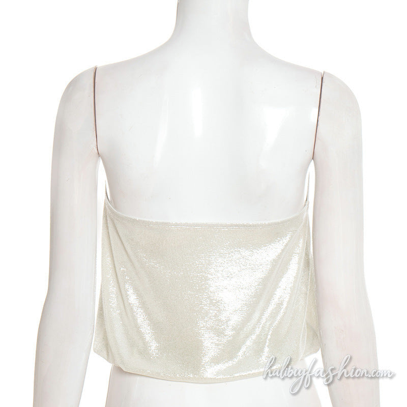 Ruched solid backless tube top