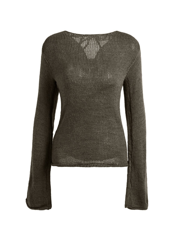 Solid Color Backless Lace Up Long Sleeve Knit