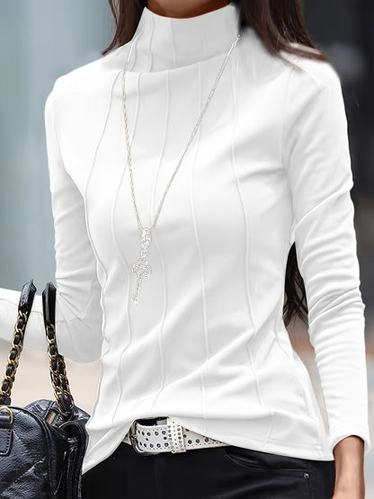 Camiseta ajustada de cuello alto en color liso para mujer | Ideal para otoño/invierno