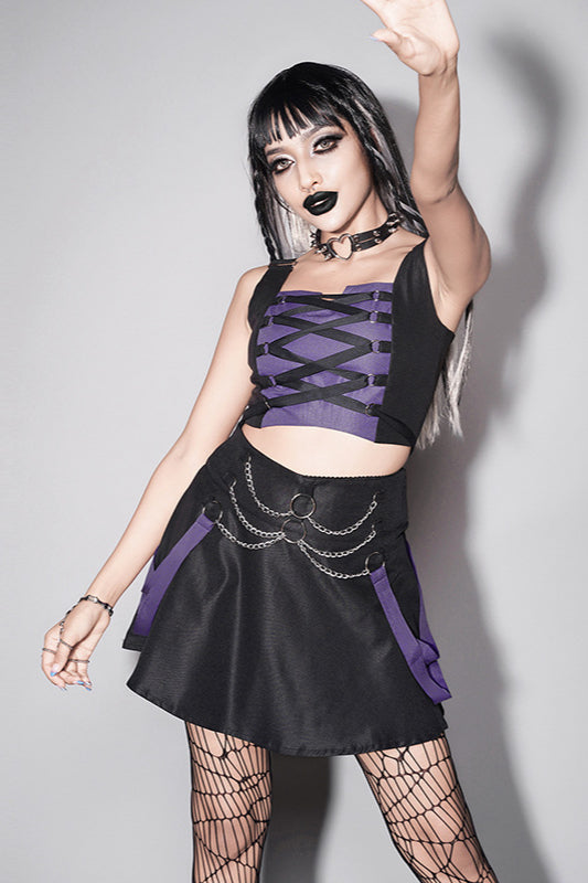 Colorblock Cami Top Chain High-Waisted Skirt Two Pieces Set