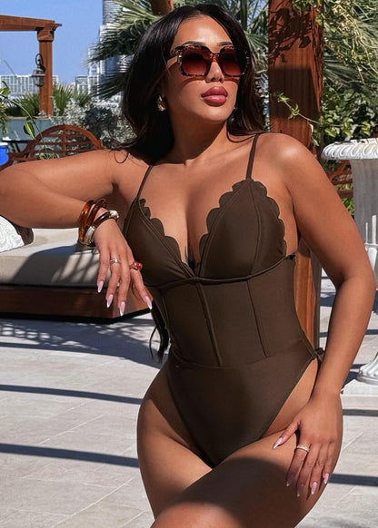 Scarlet Gingham Ruffle One-Piece Swimsuit with Cut-Out Detail