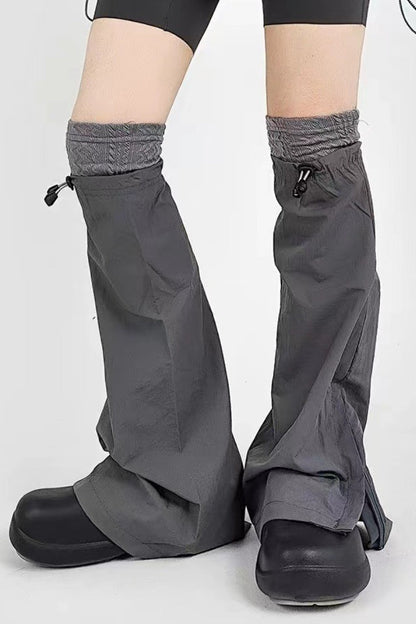 Grey Knit Patchwork Drawstring Leg Socks