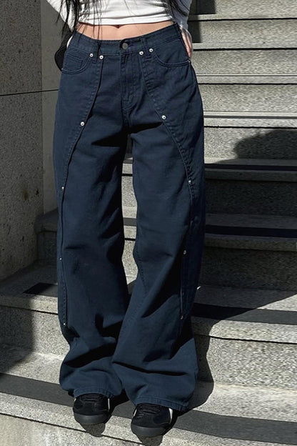 Studded Split Low Waist Wide Leg Cargo Pant