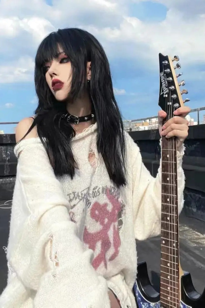 Y2K Punk Hollow Out Ripped Thin Knit Sweater