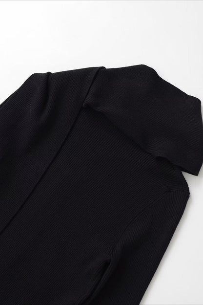 Draped Collar Textured Knit Top