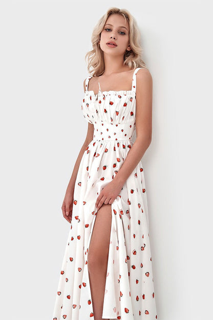 Floral Cami Tie High Waist Slit Midi Dress