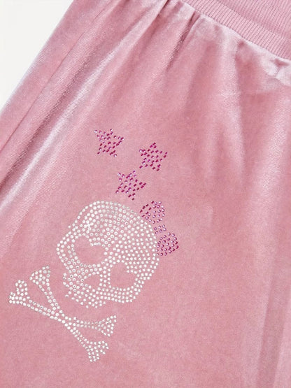 Punk Drawstring Rhinestone Printed Shorts