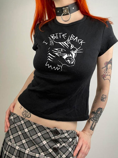 Graffiti Print Cropped Short Sleeve Tee