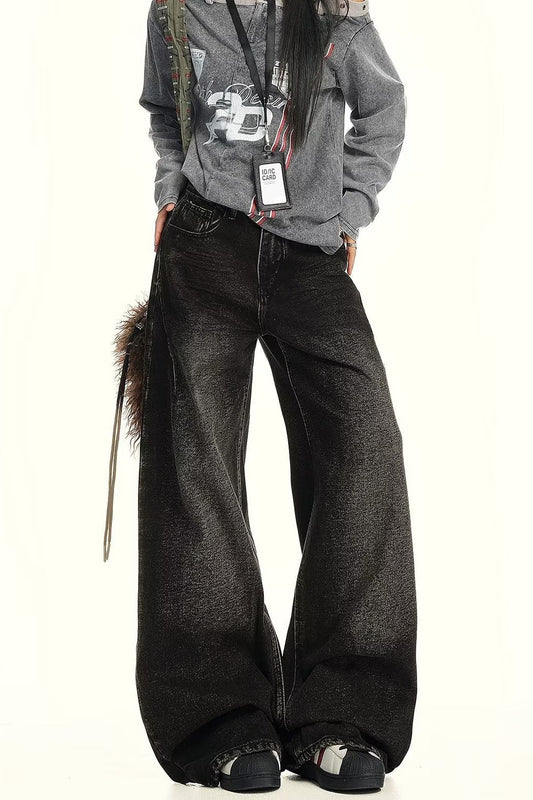 Casual Washed Distressed Relaxed Straight Jeans