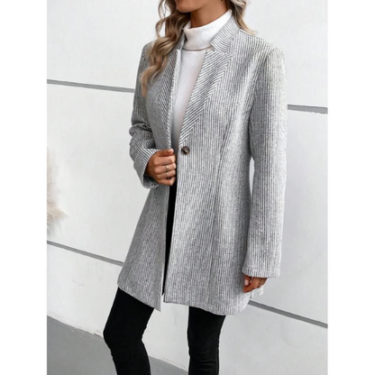 Women's Mid Length Knitted Gray Winter Blazer with Button | Ideal for All Seasons