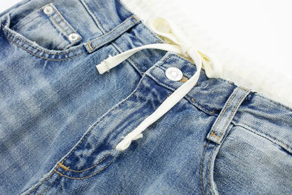 Women's Vintage Casual Mid Waist Baggy Jeans with Drawstring | Great for All Seasons