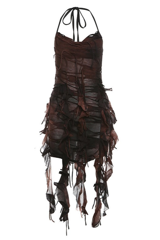 Slim Solid High-Waisted Halter Backless Mini Dress