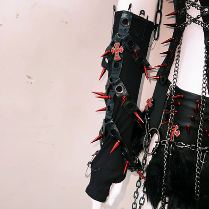 Metal chain lace up rivet applique zip-up top  | Festival Outfits Women