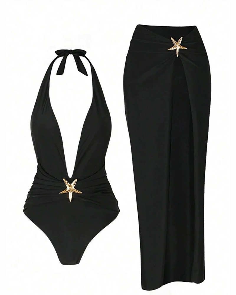 Sexy V-Neck One-Piece Swimsuit Dress