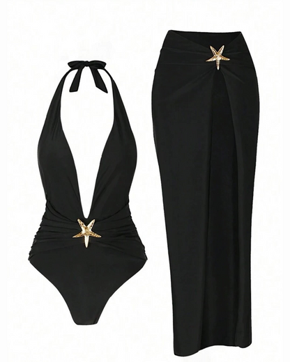 Sexy V-Neck One-Piece Swimsuit Dress