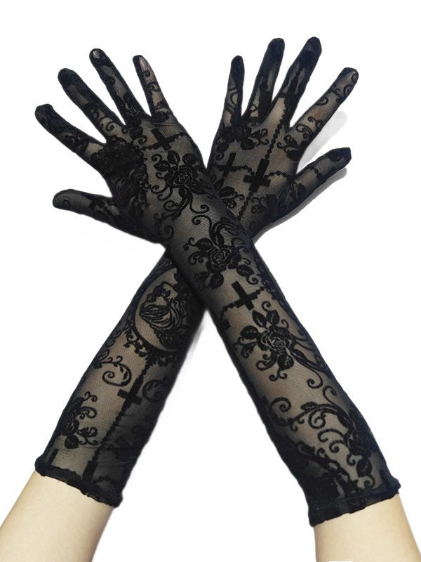 Skull Cross Breathable Mesh Gothic Punk Gloves