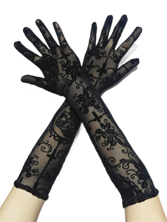 Skull Cross Breathable Mesh Gothic Punk Gloves