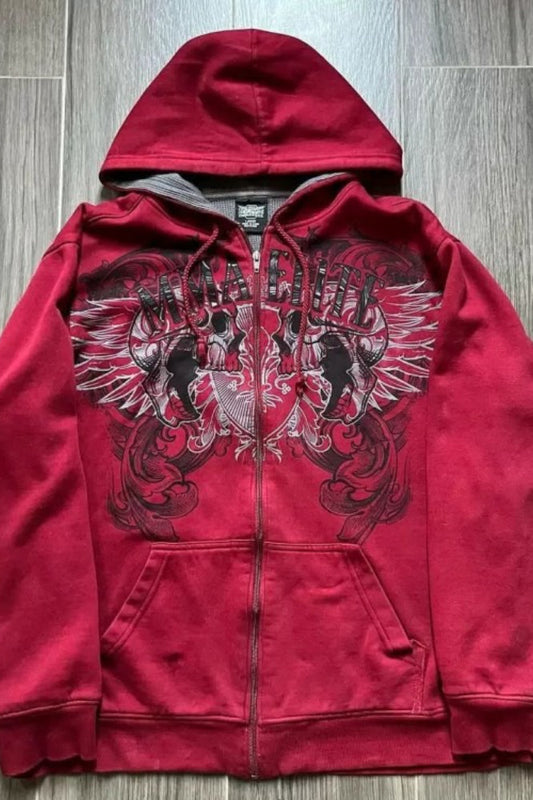 Retro Street Graphic Zip Hoodie