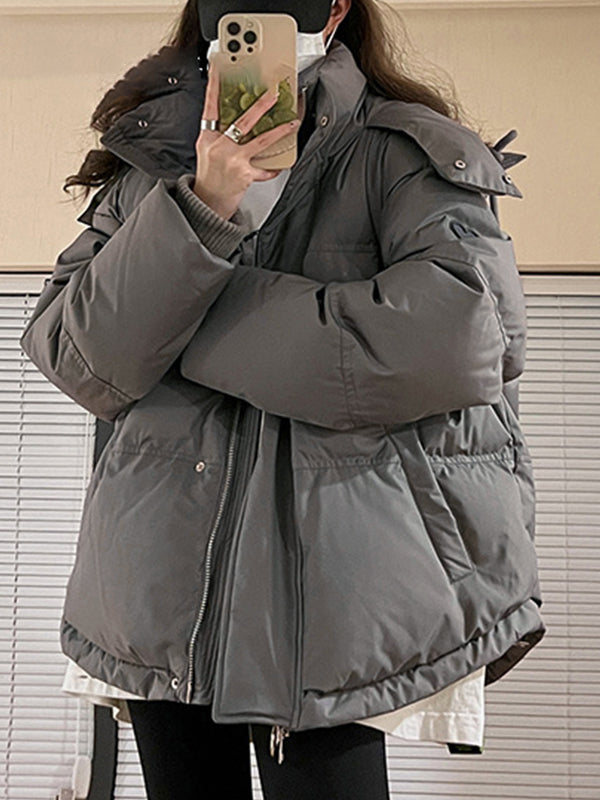 Solid Heart Embellished Hooded Puffer Jacket