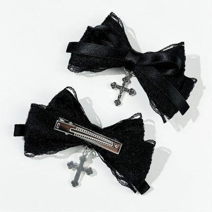 Dark Sweet Cool Lace Cross Bow Hair ACCS