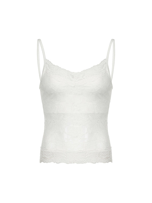 White Vintage Perspective Lace Slim Cami Top