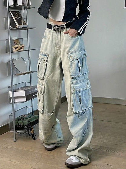 Hip Pop Multi Pocket High Rise Cargo Jeans