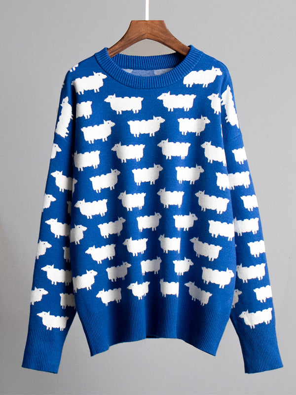 Alpaca print crew neck sweater