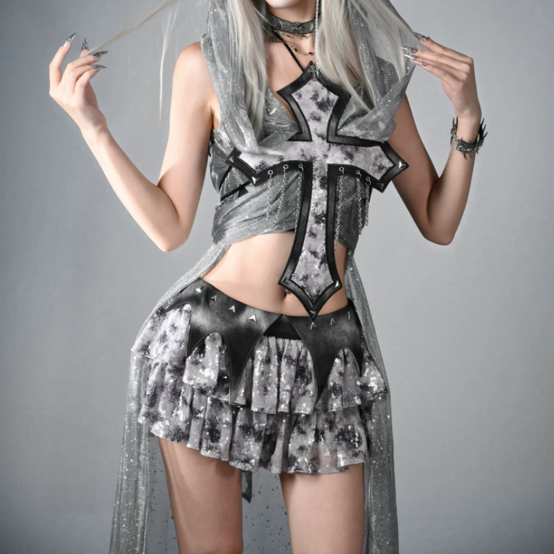 Glitter ruched A line contrast mini skirt  | Festival Outfits Women