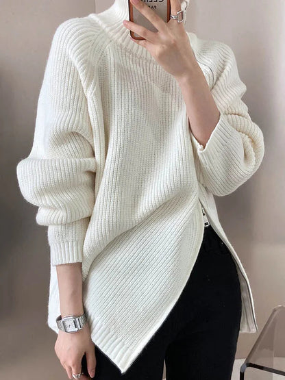 Jersey de cuello alto extragrande para mujer con cremallera lateral | Ideal para otoño/invierno