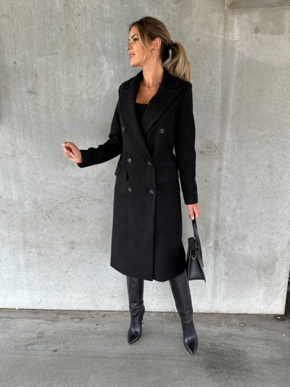 Long Sleeves, Lapel, Solid Color, Double-breasted, Slim Fit Coats