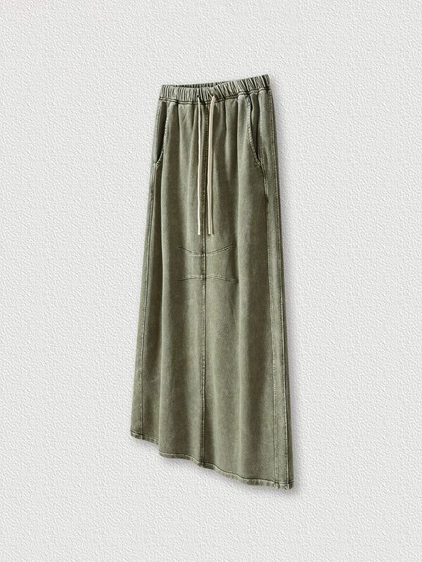 Washed Back Slit Baggy Maxi Skirt