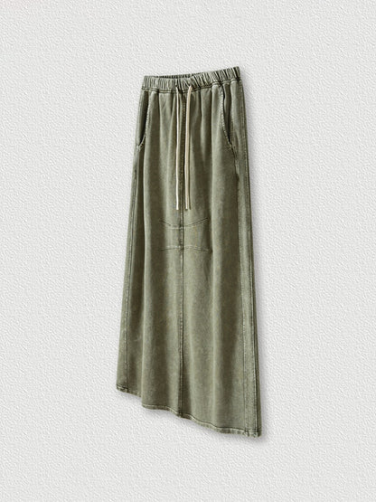 Washed Back Slit Baggy Maxi Skirt