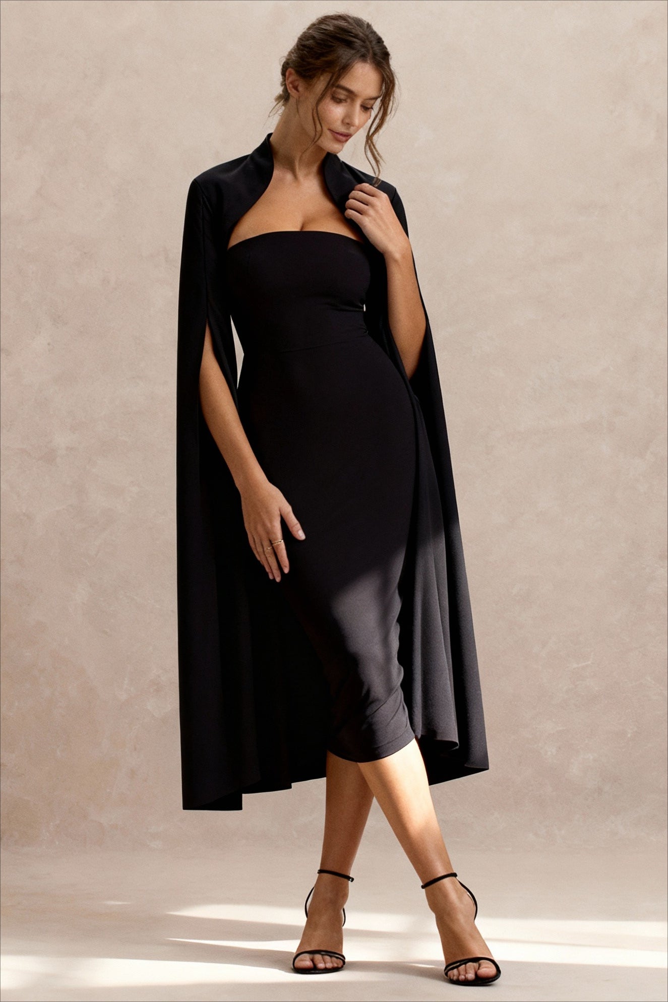 Cape Sleeve Slit Bodycon Midi Dress