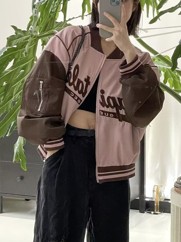 Retro Pink Contrast Long Sleeves Jacket